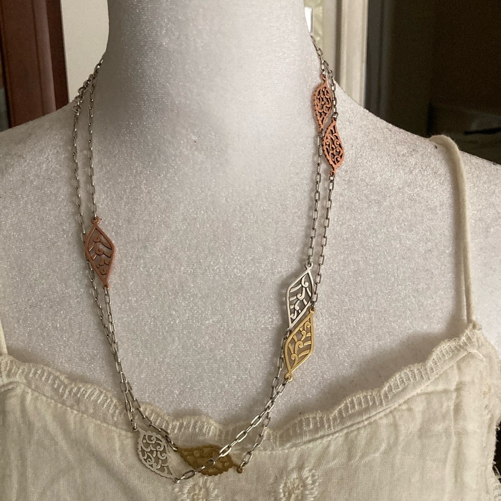 Brighton Tri Color Leaf Motif Convertible Necklace